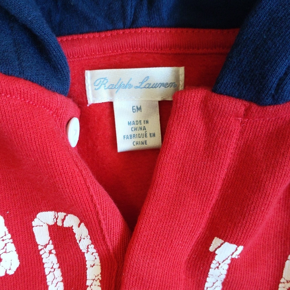 ralph lauren polo color block fleece hoodie jumpsuit 6 months baby boy - Picture 3 of 8